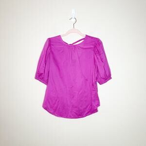 Ann Taylor Womens Tie Back Puff Short Sleeve Blouse Top Size Small Pink